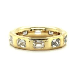 18K Yellow Gold Burnish Set Emerald Diamond Band -Luxe Rings Shop DET1912A 8b345e5a b393 46cf bd93 06c69fbb01a5