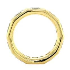 18K Yellow Gold Burnish Set Emerald Diamond Band -Luxe Rings Shop DET1912C