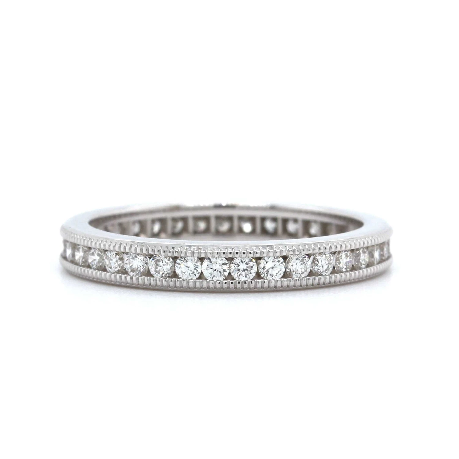 18K White Gold Milgrain Channel Set Diamond Band 3 18K White Gold Milgrain Channel Set Diamond Band