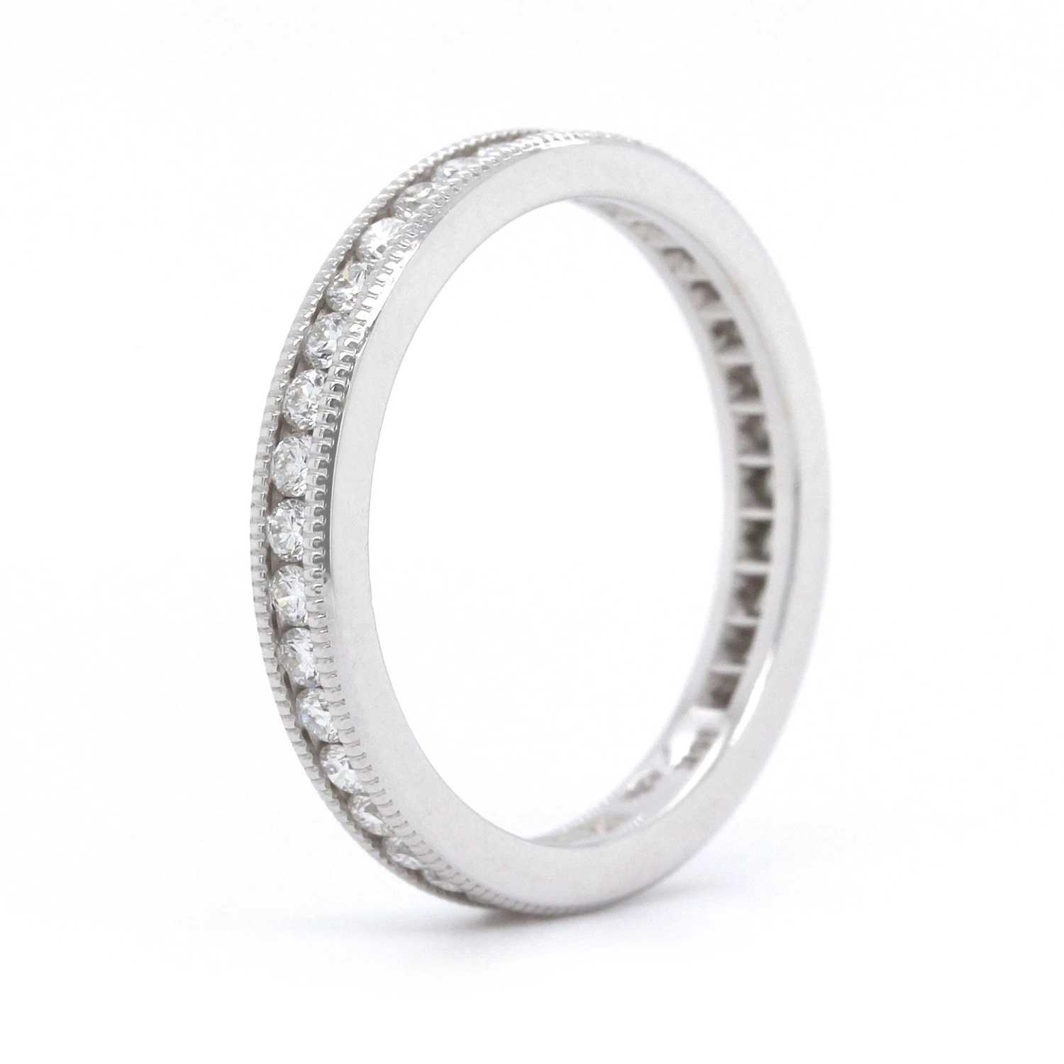 18K White Gold Milgrain Channel Set Diamond Band 4 18K White Gold Milgrain Channel Set Diamond Band - Image 2