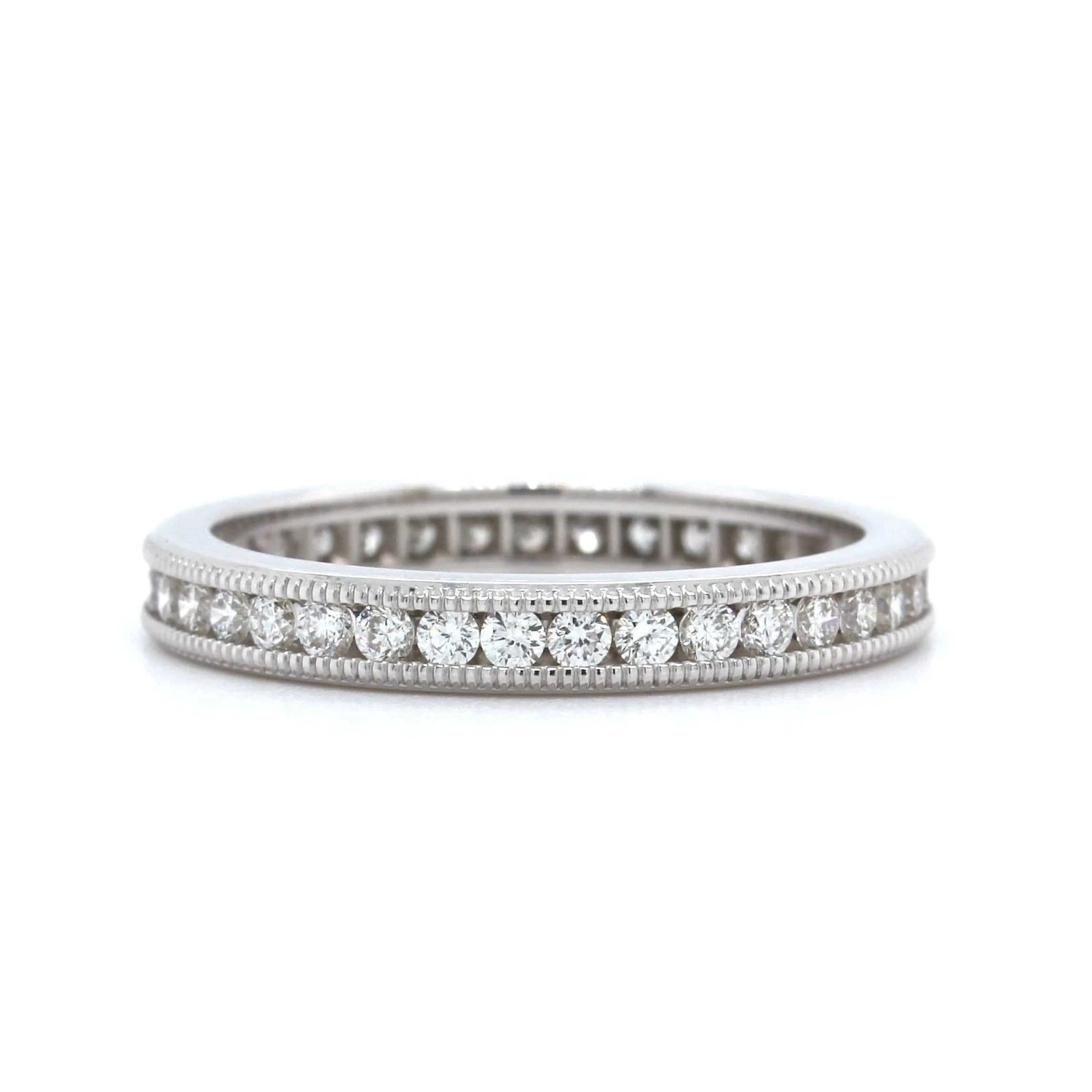 18K White Gold Milgrain Channel Set Diamond Band 6 18K White Gold Milgrain Channel Set Diamond Band - Image 4