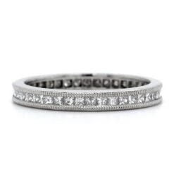 Platinum Channel Set Princess Diamond With Milgrain Eternity Band