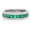 18K White Gold French Cut Emerald & Round Diamond Anniversary Band -Luxe Rings Shop DETE0254