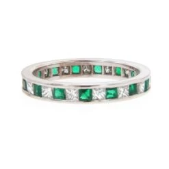 18K White Gold Diamond And Emerald Channel Set Band