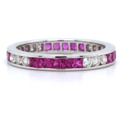 18K White Gold Pink Sapphire And Diamond Eternity Band