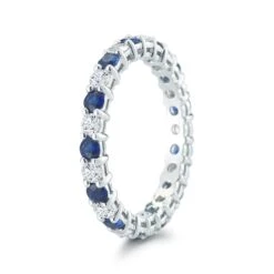 Platinum Shared Prong Diamond And Sapphire Eternity Band -Luxe Rings Shop DETS0663b