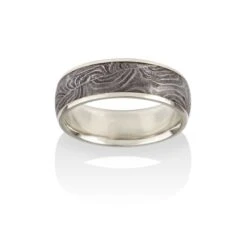 Damascus Steel And Palladium Shotgun Barrel Wedding Band