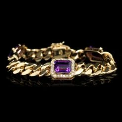 18K Yellow Gold Estate Amethyst And Diamond Bracelet