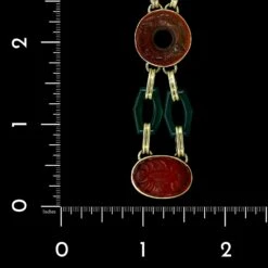 Vintage Walter Lampl 14K Yellow Gold Estate, Carnelian And Dyed Green Chalcedony Bracelet -Luxe Rings Shop ESBR5490C