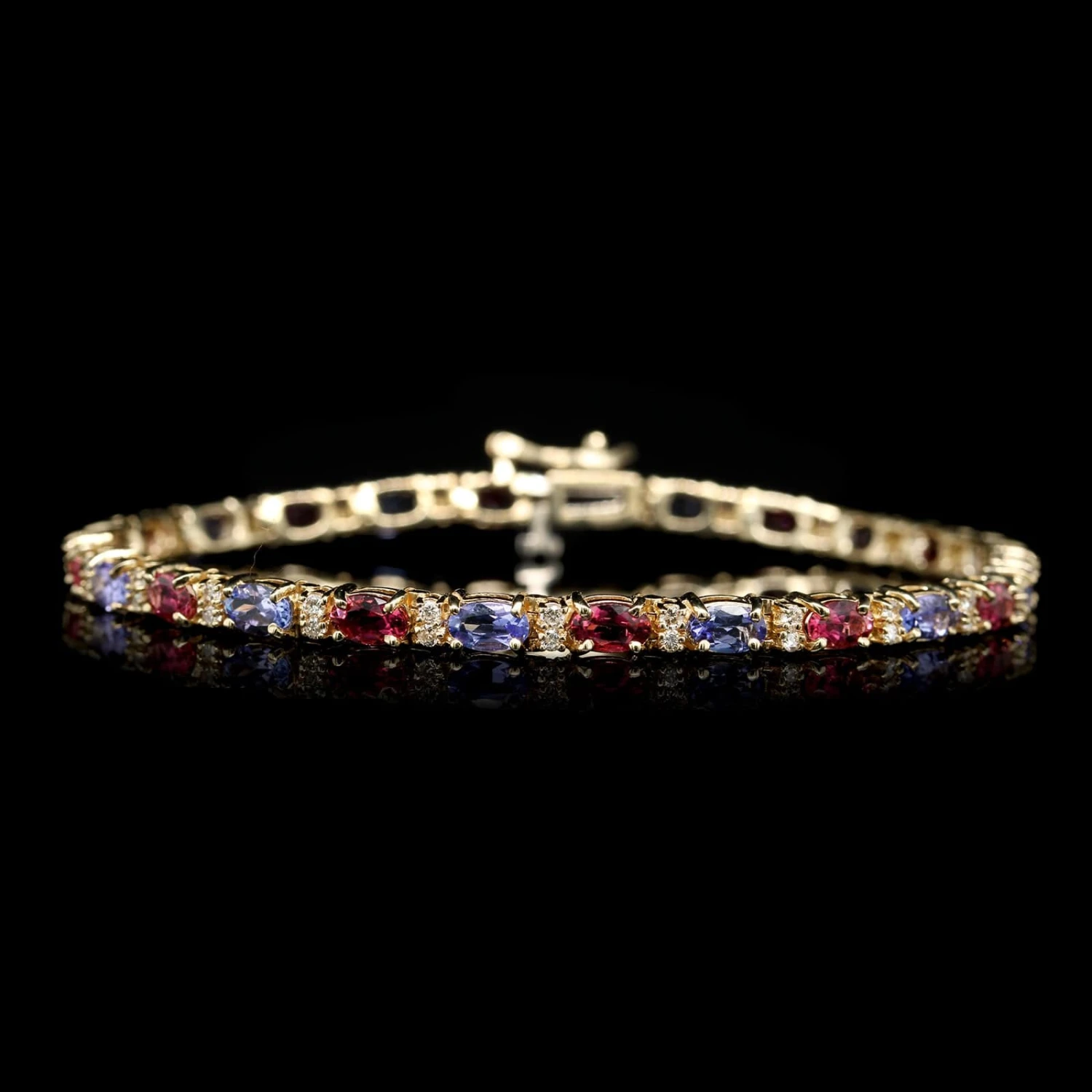 14K Yellow Gold Estate Gem-set And Diamond Bracelet 3 14K Yellow Gold Estate Gem-set And Diamond Bracelet