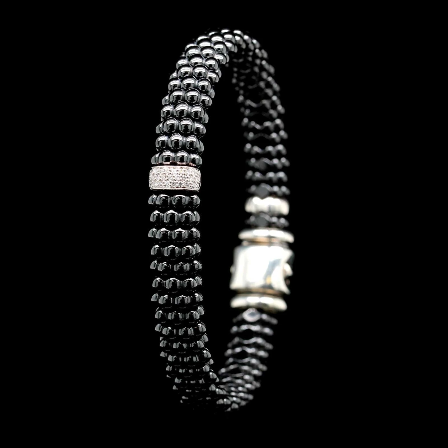 Lagos Sterling Silver Estate Black Ceramic And Diamond Caviar Bracelet 4 Lagos Sterling Silver Estate Black Ceramic And Diamond Caviar Bracelet - Image 2