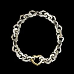 Tiffany & Co. Sterling Silver And 18K Yellow Gold Estate Heart Link Bracelet