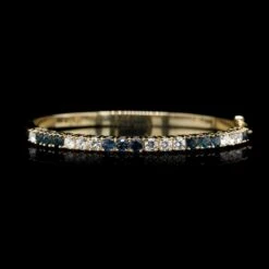 14K White Gold Estate Sapphire And Diamond Bangle