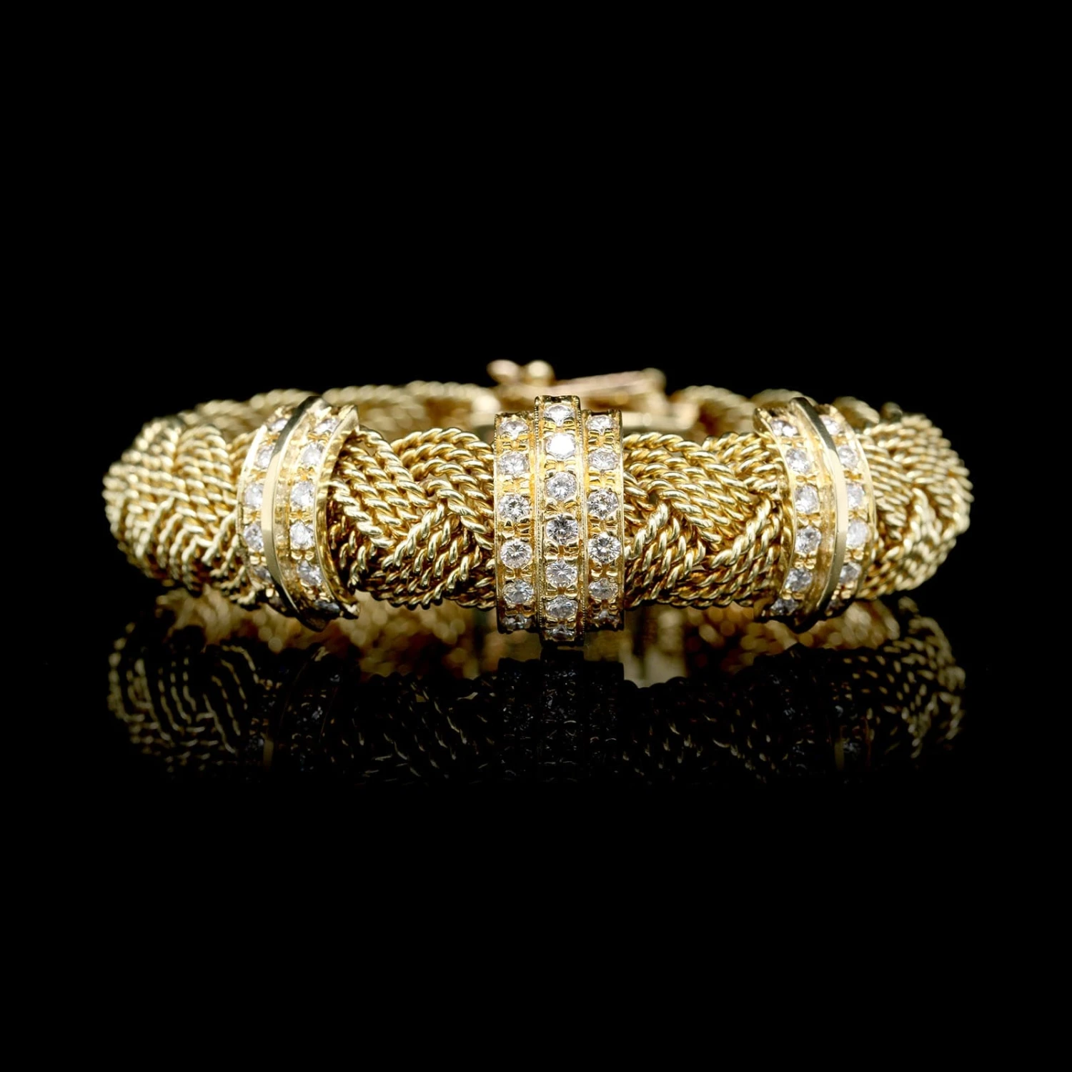 A.G.A. Correa & Sons 18K Yellow Gold Estate Diamond Turk's Head Bracelet 3 A.G.A. Correa & Sons 18K Yellow Gold Estate Diamond Turk's Head Bracelet