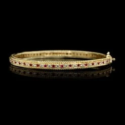 A.G.A. Correa & Sons 18K Yellow Gold Estate Diamond And Ruby Rope Bands Bangle
