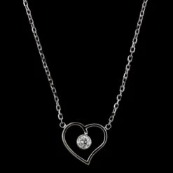 14K White Gold Estate Diamond Heart Necklace