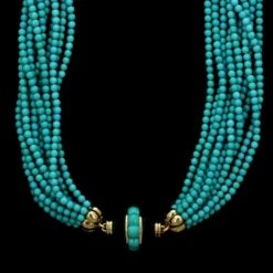 14K Yellow Gold Estate Turquoise Torsade Necklace