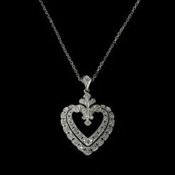 14K White Gold Estate Diamond Heart Pendant