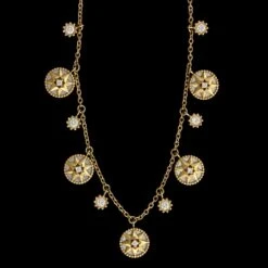 Dior 18K Yellow Gold Estate Mother Of Pearl And Diamond 'Rose Des Vents' Necklace