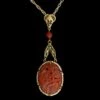 14K Yellow Gold Estate Carnelian And Seed Pearl Necklace -Luxe Rings Shop ESNK7600A