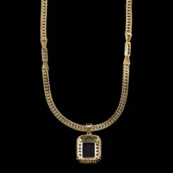 14K Yellow Gold Estate Onyx And Diamond Necklace -Luxe Rings Shop ESNK7834B
