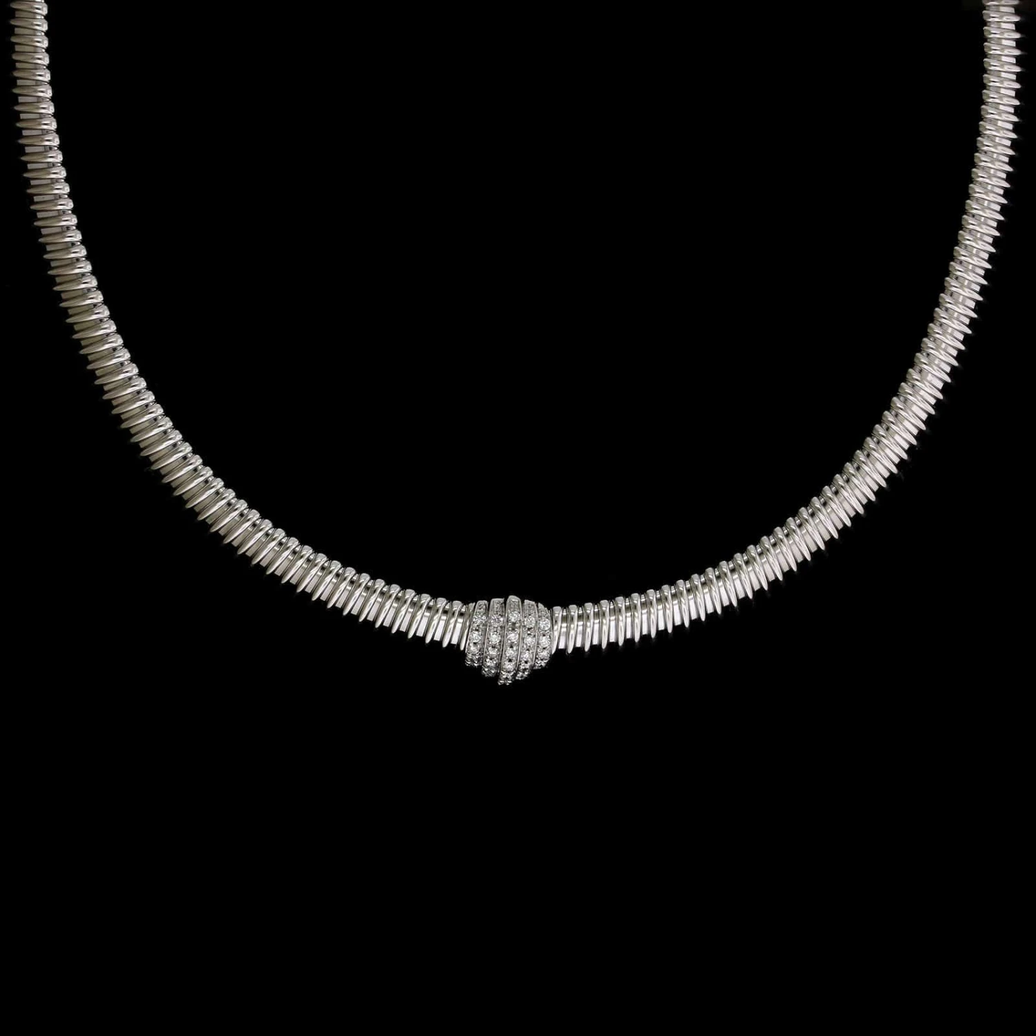 Carlo Weingrill 18K White Gold Estate Diamond Tubogas Necklace 3 Carlo Weingrill 18K White Gold Estate Diamond Tubogas Necklace