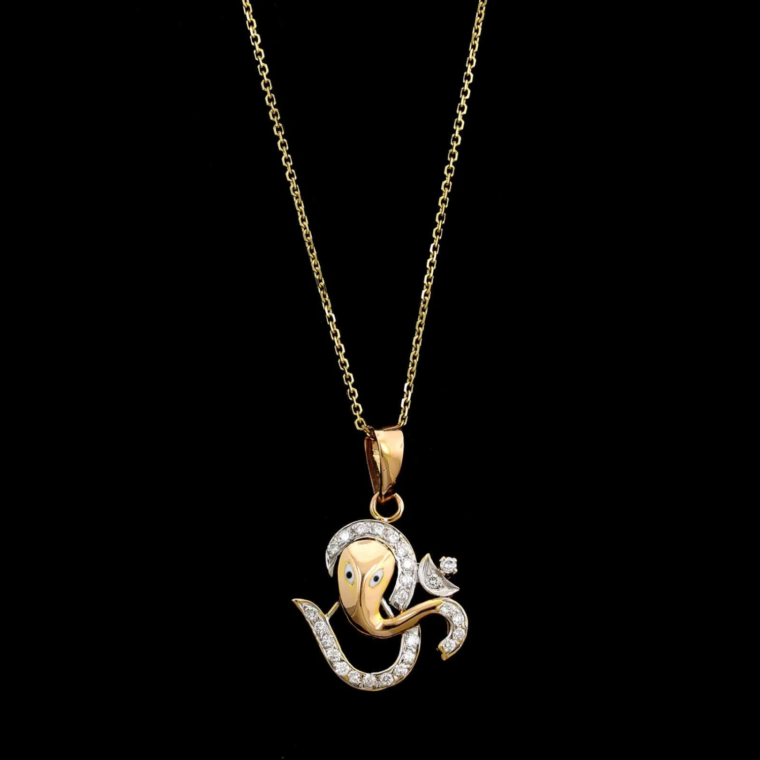 14K Yellow Gold Estate Diamond Om Ganesh Pendant Necklace 3 14K Yellow Gold Estate Diamond Om Ganesh Pendant Necklace
