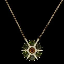 Paul Morelli 18K Yellow Gold Estate Tourmaline And Diamond Fleurette Pendant