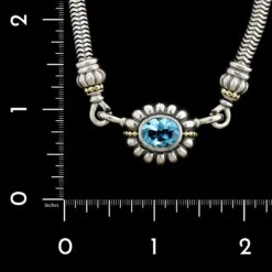 Lagos Caviar Sterling Silver And 18K Yellow Gold Estate Blue Topaz Necklace -Luxe Rings Shop ESNK8030D