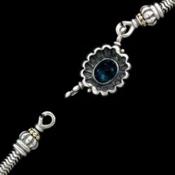 Lagos Caviar Sterling Silver And 18K Yellow Gold Estate Blue Topaz Necklace -Luxe Rings Shop ESNK8030E