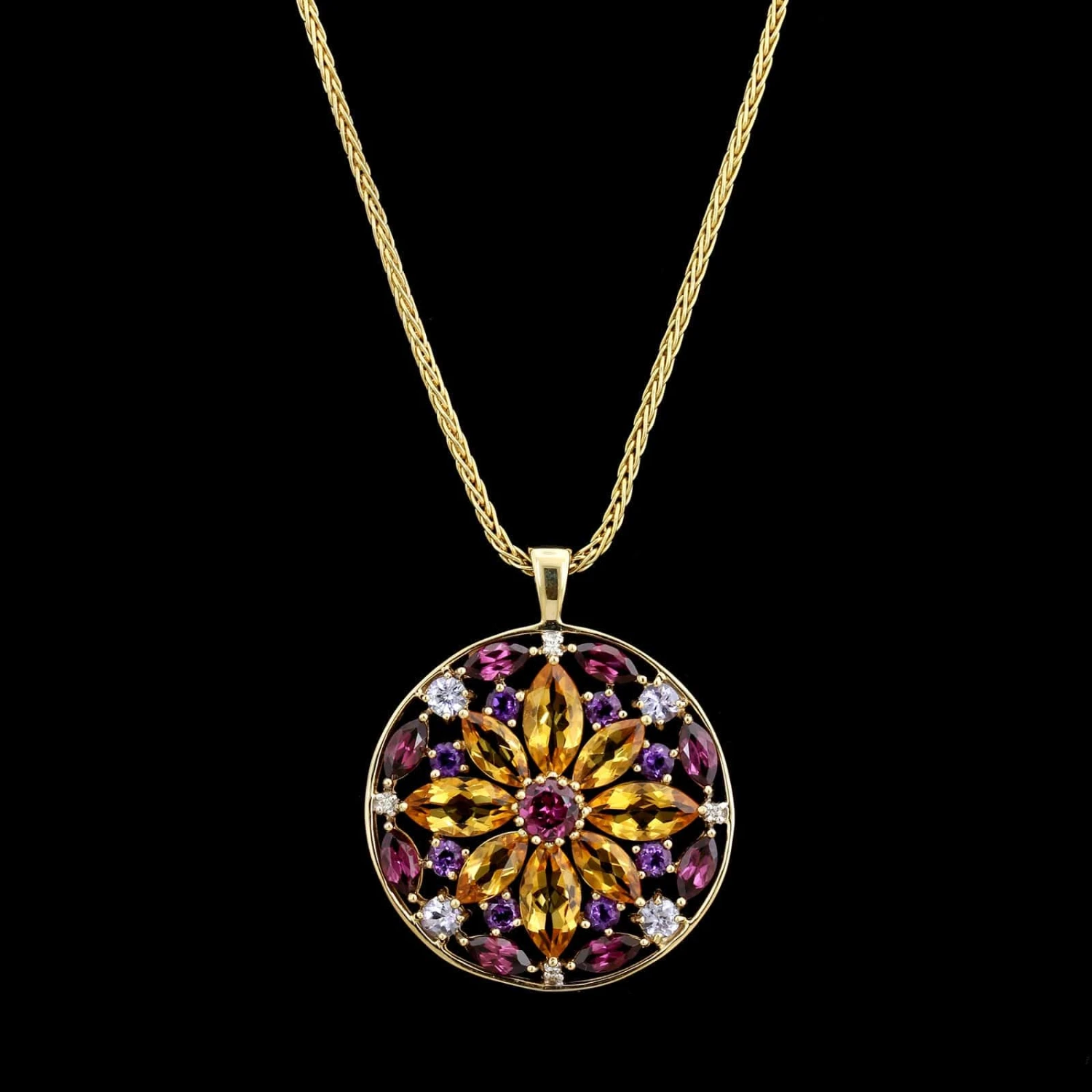 14K Yellow Gold Estate Gem-set Pendant Necklace 3 14K Yellow Gold Estate Gem-set Pendant Necklace