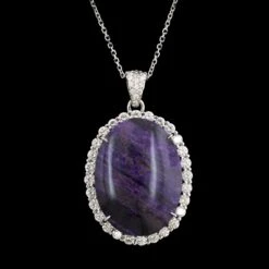 18K White Gold Estate Sugalite And Diamond Pendant Necklace