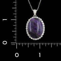 18K White Gold Estate Sugalite And Diamond Pendant Necklace -Luxe Rings Shop ESNK8066D