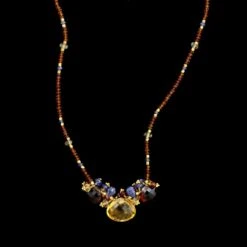 Laura Gibson 22K Yellow Gold Estate Citrine And Sapphire Bead Necklace