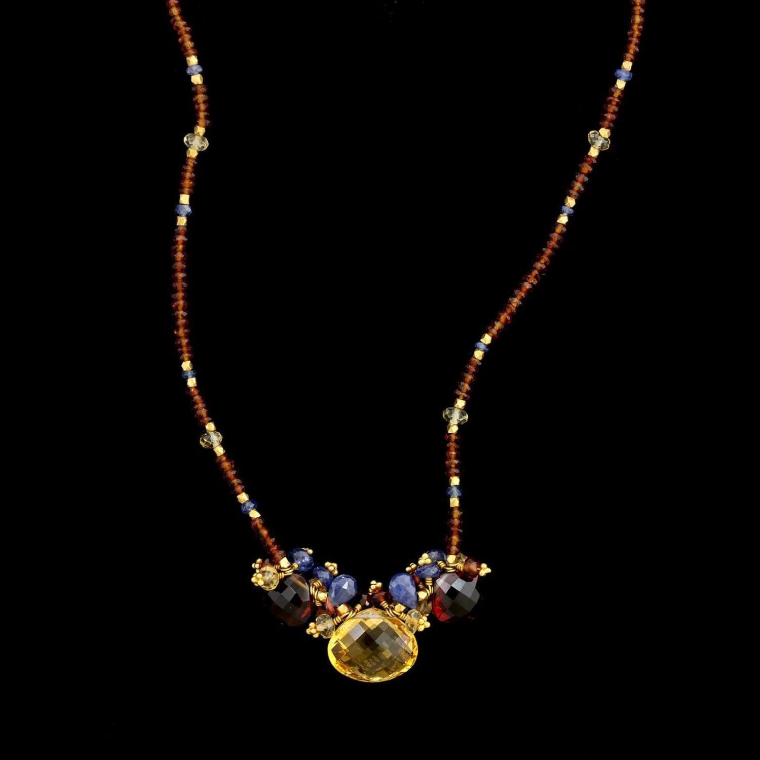 Laura Gibson 22K Yellow Gold Estate Citrine And Sapphire Bead Necklace 3 Laura Gibson 22K Yellow Gold Estate Citrine And Sapphire Bead Necklace