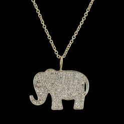 Sydney Evan 14K Yellow Gold Estate Large Diamond Elephant Pendant Necklace