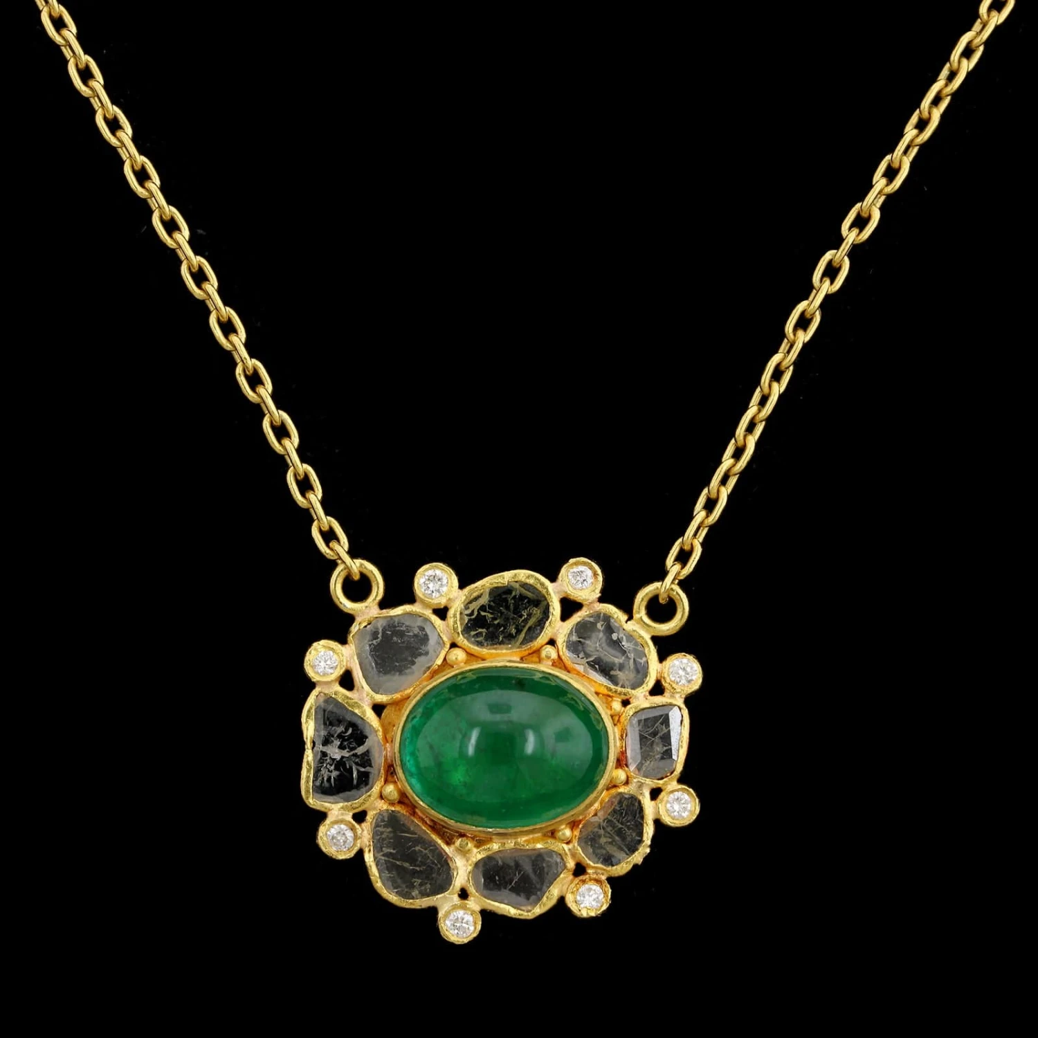 Gurhan 24K Yellow Gold Estate Emerald And Diamond Pendant 3 Gurhan 24K Yellow Gold Estate Emerald And Diamond Pendant