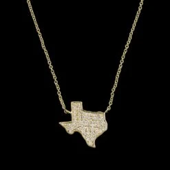 Sidney Evan 14K Yellow Gold Estate Diamond Texas State Outline Pendant Neckalce