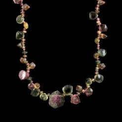 14K Yellow Gold Estate Multi Tourmaline Bead Necklace