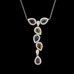 18K White Gold Estate Multicolored Sapphire And Diamond Necklace