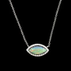 14K White Gold Estate Opal And Diamond Necklace