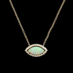 14K Yellow Gold Estate Opal And Diamond Necklace