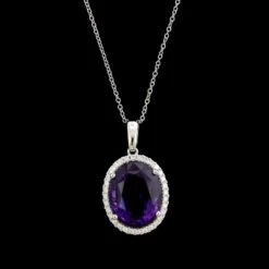 14K White Gold Estate Amethyst And Diamond Necklace