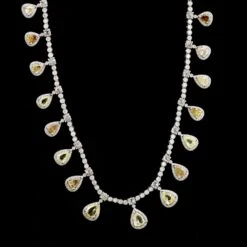 18K White Gold Estate Yellow Diamond Necklace