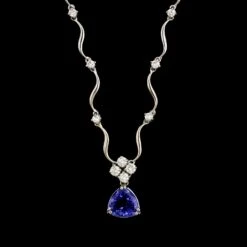 18K White Gold Estate Tanzanite And Diamond Necklace