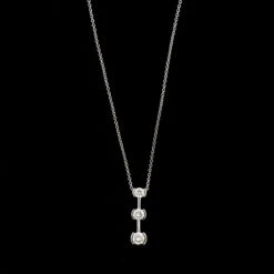 14K White Gold Estate Diamond Three Stone Pendant Necklace