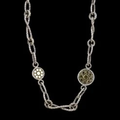 John Hardy Sterling Silver And 18K Yellow Gold Estate Dot Station Necklace