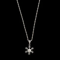 14K White Gold Estate Diamond Snowflake Pendant Necklace