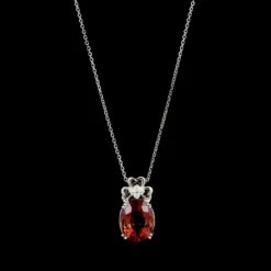 14K White Gold Estate Pink Tourmaline And Diamond Pendant Necklace 