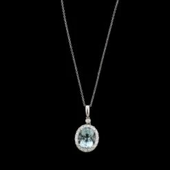 14K White Gold Estate Aquamarine And Diamond Pendant